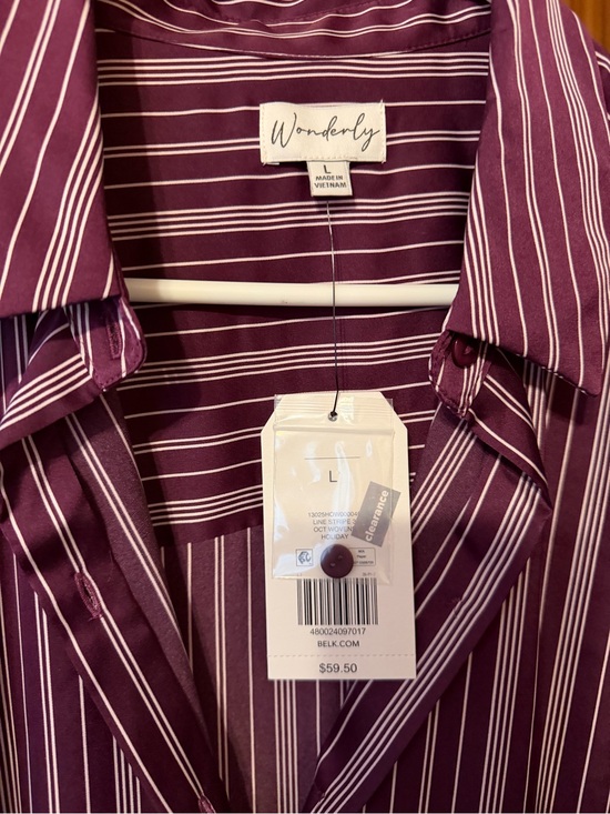 Wonderly Tops - Wonderly Maroon and White Striped Collared Shirt